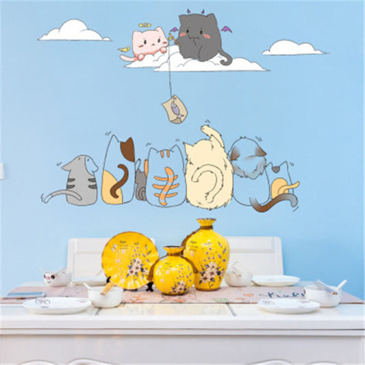 Lovely Cartoon Cute Kittens Wall Sticker, Creative PVC Wallpaper Sticker For Kid's Bed Room.