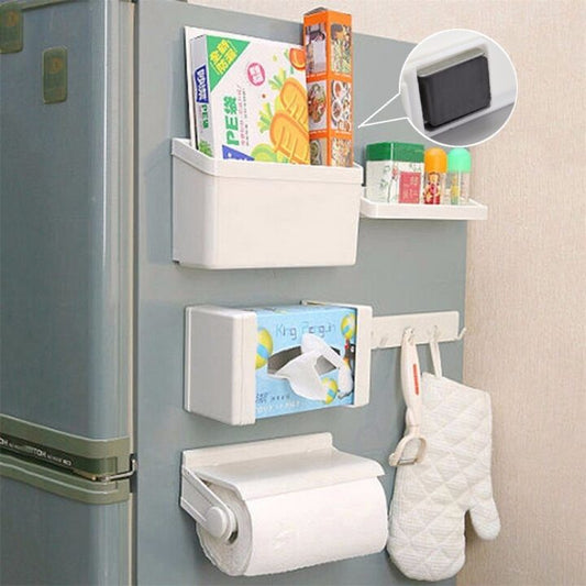 5-in-1 Multi-functional Kitchen Organizer with Magnetic Storage Shelf Set - Space-Efficient Solution for Small Kitchens.