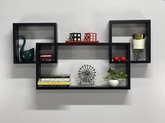Interlocked Floating Wall Shelf MDF Open Display Storage Rack Shelves for Bedroom, Kitchen, Living-Room, Offices