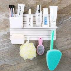Wall-Mounted Multipurpose Storage Rack Organizer with Shelves and Hooks