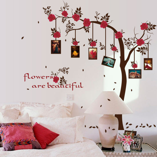 Red Rose Flower Tree Branch Quote DIY Wall Sticker Decal