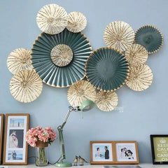 Teal and Gold Pleated Medallion Fans Wall Decal