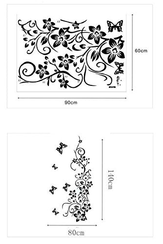 Elegant Black Floral Vine and Butterfly Wall Sticker Decor