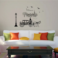 Romantic Horse Carriage and Cityscape Wall Sticker Home Decor Decal