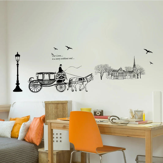 Romantic Horse Carriage and Cityscape Wall Sticker Home Decor Decal