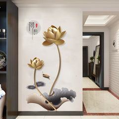 Elegant Golden Lotus Wall Sticker 3D Self-Adhesive Floral Art for Living Room & Bedroom.
