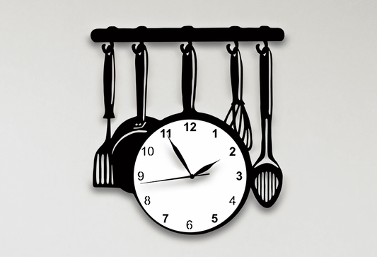 Kitchen Utensil Cookware Frying Pan Wall Clock Sticker Set