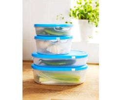 IKEA Stackable Plastic Food Storage Containers Set of 4  With Blue Lids
