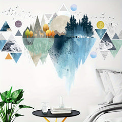 Geometric Triangle Mountains & Planets Wall Sticker Dreamy Removable Design for Living Room & Lobby.