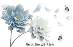 Elegant Floral & Butterfly Wall Sticker Create a Charming Living Room Accent with Light Blue & White Blooms.