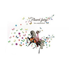 Flower Fairy Girl Riding Horse with Colorful Butterflies Wall Decal