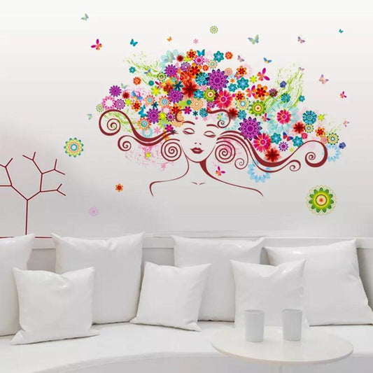 Colorful Floral Girl Face Wall Sticker Vinyl Decal Home Decor