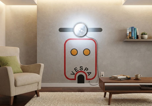 Classic Vespa Scooter Front View Wall Sticker Clock With LED Light