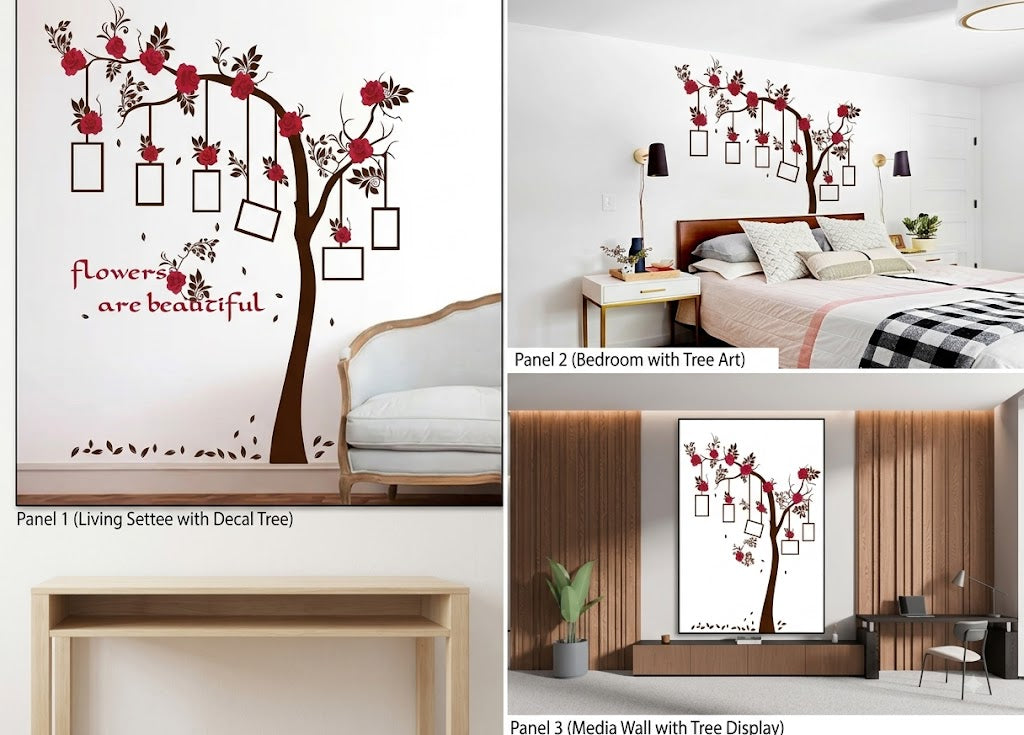 Red Rose Flower Tree Branch Quote DIY Wall Sticker Decal