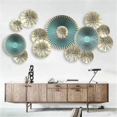 Chinese Oil Paper Umbrella Wall Sticker Blue Round Fan Design Elegant Self-Adhesive Mural for Living Room & TV Backgrounds