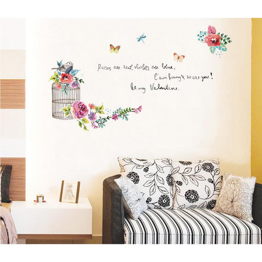 Watercolor Floral Birdcage and Romantic Quote Wall Sticker Decal