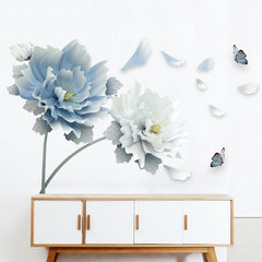Blue White 3D Floral Wall Sticker Decal Elegant Home Decoration