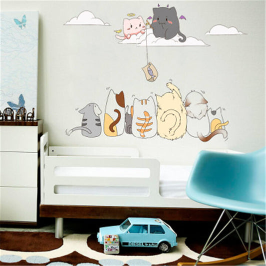 Lovely Cartoon Cute Kittens Wall Sticker, Creative PVC Wallpaper Sticker For Kid's Bed Room.