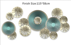Chinese Oil Paper Umbrella Wall Sticker Blue Round Fan Design Elegant Self-Adhesive Mural for Living Room & TV Backgrounds