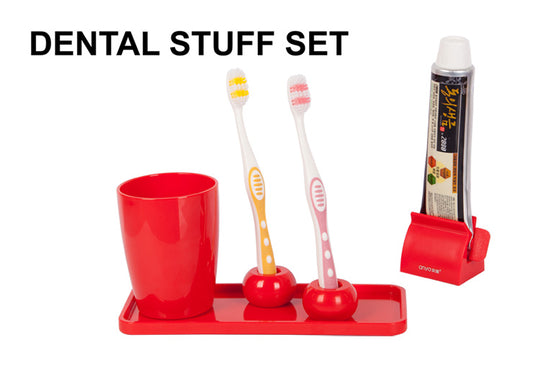 DENTAL STUFF SET Toothpaste Dispenser & Toothbrush Holder Set Bathroom Organizer.
