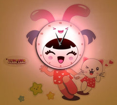 Cute Bunny Costume Girl And Cat Wall Sticker Clock