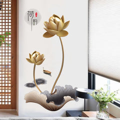 Elegant Golden Lotus Wall Sticker 3D Self-Adhesive Floral Art for Living Room & Bedroom.