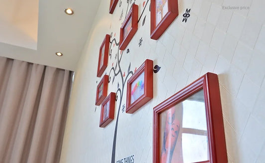 DIY Pure Wooden Photo Frames With Beautiful Tree Wall Sticker