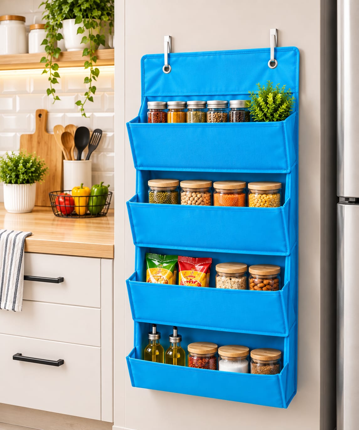 Sky Blue 4 Pocket Hanging Wall Organizer For Closet Storage