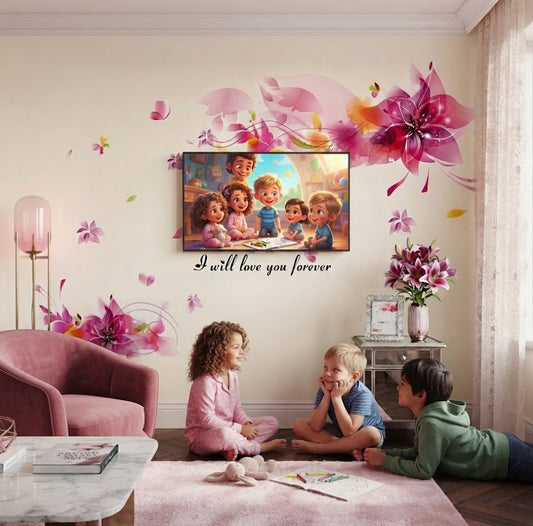 Pink Floral & Butterfly Wall Sticker – Romantic Wall Decor