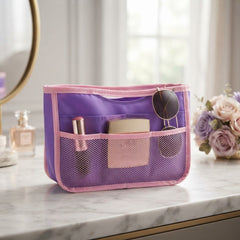 Multi Pocket Purple and Pink Mesh Handbag Travel Storage Organizer