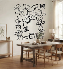 Black Butterfly Floral Vines Removable Waterproof Vinyl Wall Sticker Decal