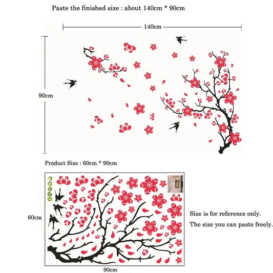 Black Cherry Blossom Tree Branches with Flying Birds Wall Decal