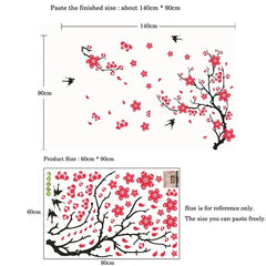 Black Cherry Blossom Tree Branches with Flying Birds Wall Decal