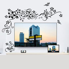 Elegant Black Floral Vine and Butterfly Wall Sticker Decor