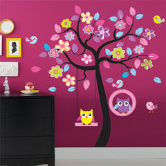 Colorful Cartoon Wall Sticker Sheet – Fun Floral & Bird Designs