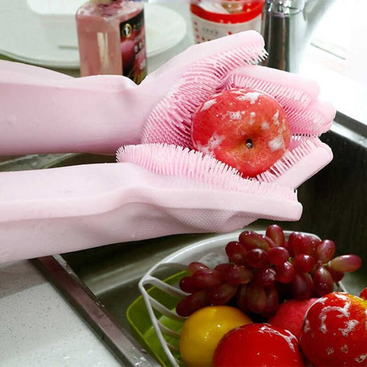 Silicone Gloves With Scrubber Multifunction Glove For Dishwashing.