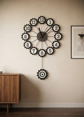 Industrial Gear Wall Clock with Pendulum Steampunk Home Decor