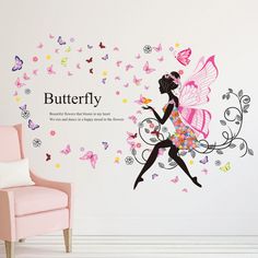 Magical Butterfly Fairy and Swirls Wall Decal