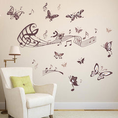Brown Butterflies and Musical Notes Wall Sticker Decal Set