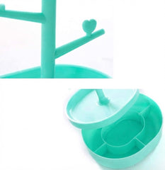 Tree Shaped Jewelry Stand Organizer With Rotating Makeup Mirro