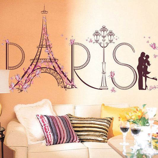 Paris Eiffel Tower Romantic Butterfly Wall Sticker Decal Vinyl Art