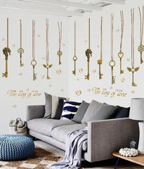 Vintage Hanging Keys and Heart Accents Wall Decal