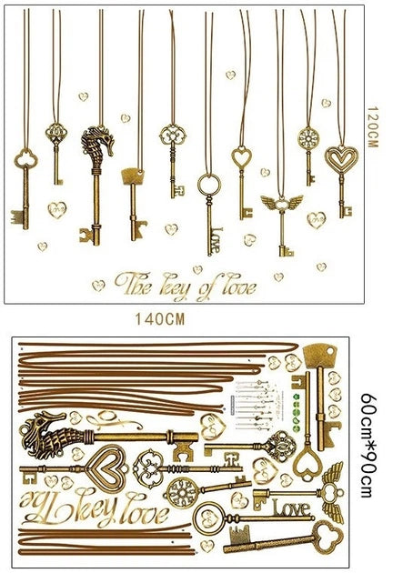 Vintage Hanging Keys and Heart Accents Wall Decal