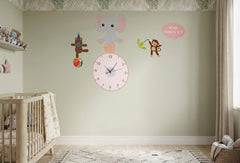 Cute Animal Circus Elephant And Monkeys Kids Wall Clock