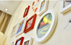 Wooden Photo Frames With Modern Acrylic Clock And Wall Sticker For Home Decoration.