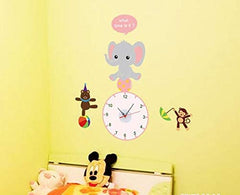 Clocks For Wall Cute Elephant Sticker With Clock For Kids Room.
