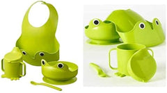 Cute Green Frog Kids Feeding Bowl Cup Spoon Tableware Set