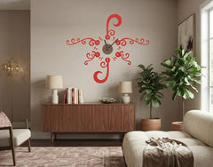 Elegant Red Floral Swirls Wall Clock Vinyl Sticker Decal