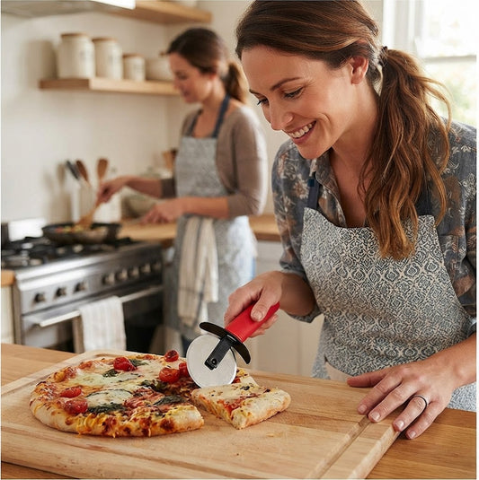 Ergonomic Red Handled Stainless Steel Rolling Pizza Cutter Wheel