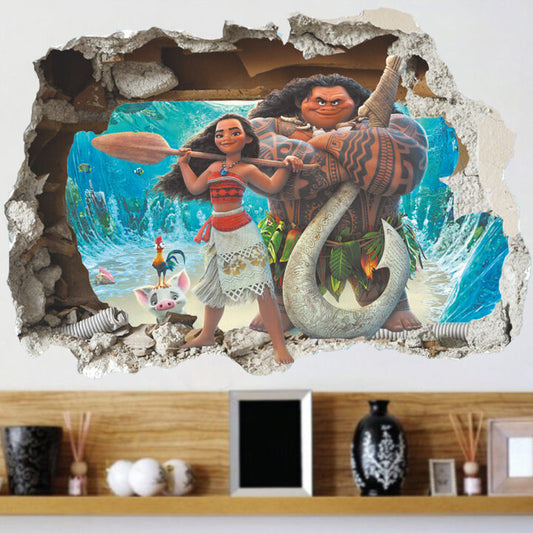 Cartoon Movie Moana Maui Vaiana Wall Sticker for Kids Room PVC Wall Removeable Wall Paper